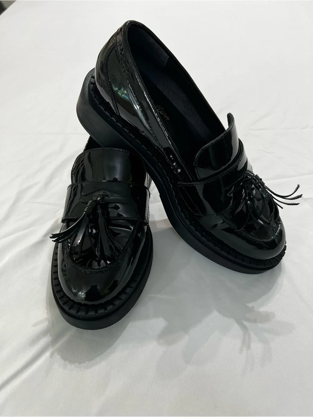Seychelles Black Patent Leather Tassel Loafers Platform Academia Size 7.5